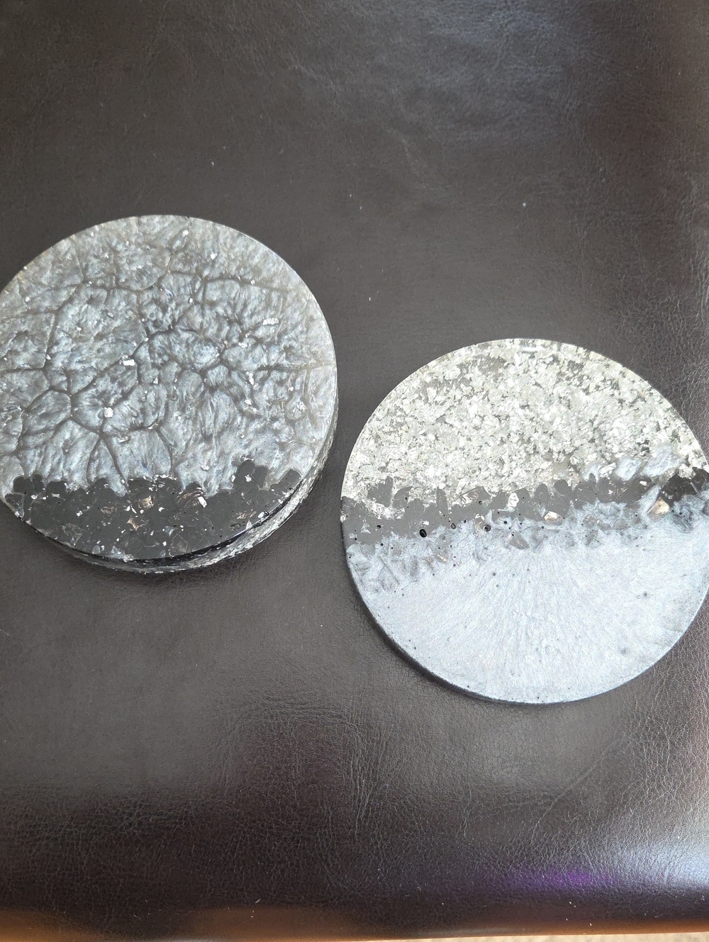🖤Handmade-Silver and Gray Coasters - Metallic Accent